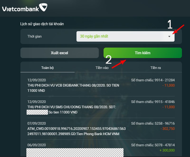 xem sao kê vcb trên máy tính